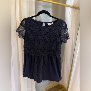 Motherhood Maternity Navy Crochet Lace Blouse